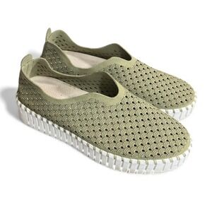 Ilse Jacobsen Hornbaek Womens Olive Green Perforated Slip On Shoes Size 37